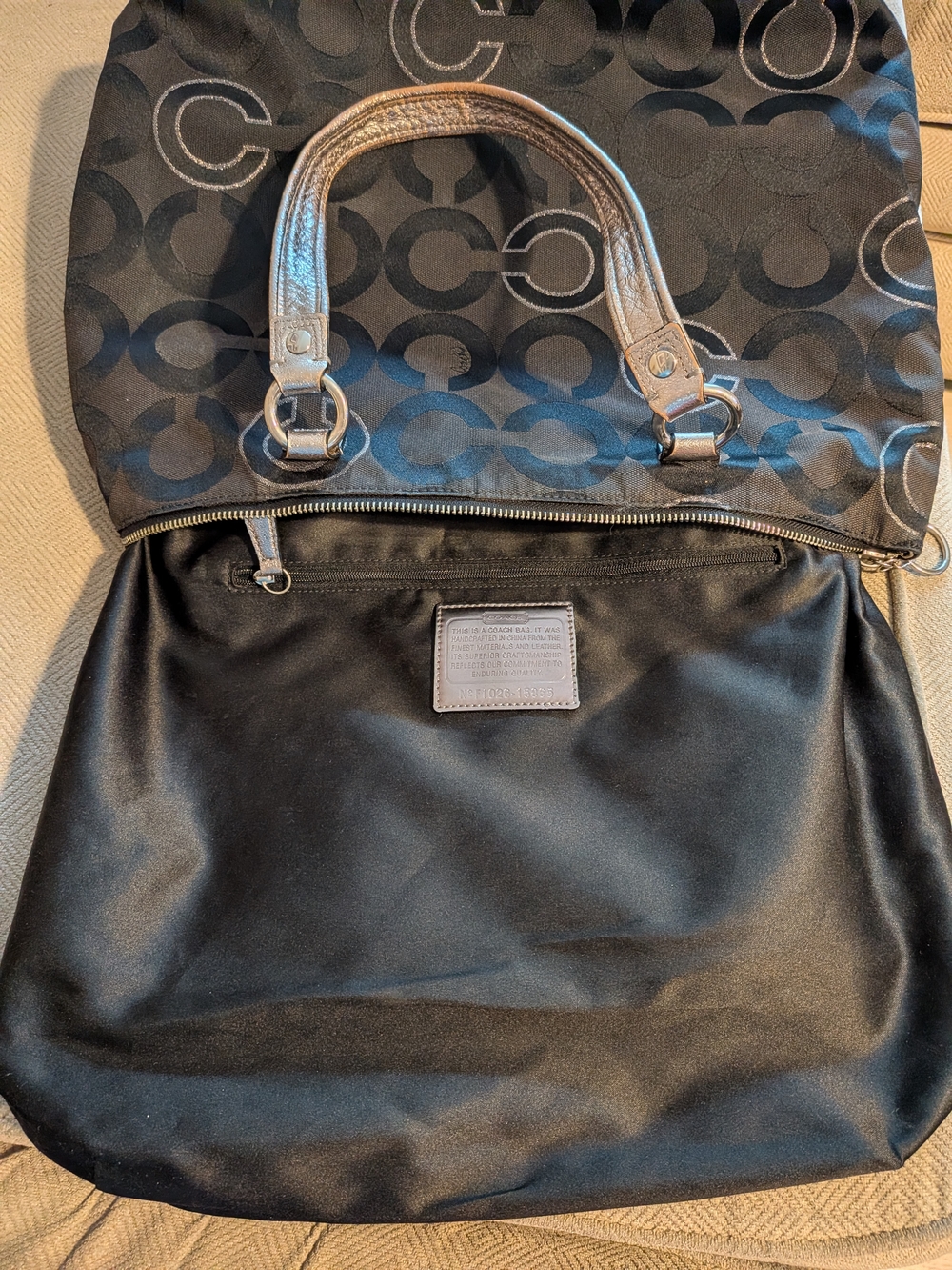 Coach Poppy Black Signature 'C' Jacquard Satchel with Silver Accents - Picture 13 of 13
